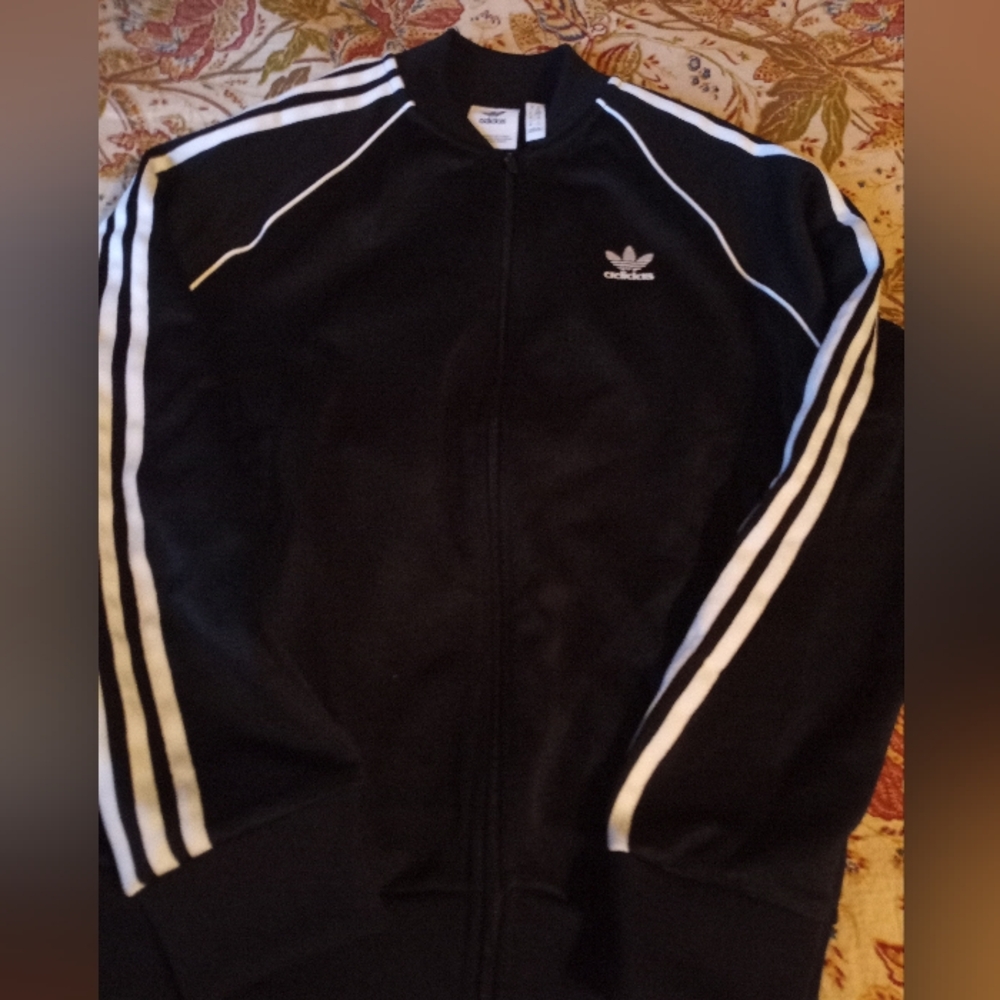 Adidas Black Track Jacket with White Stripes